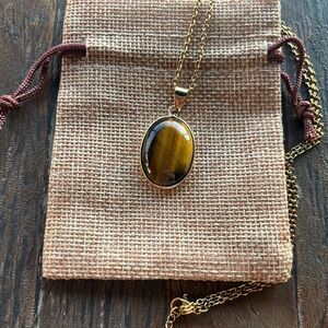 Tigers Eye Oval Pendant Tigers Eye Necklace Minimalist Crystal Necklace